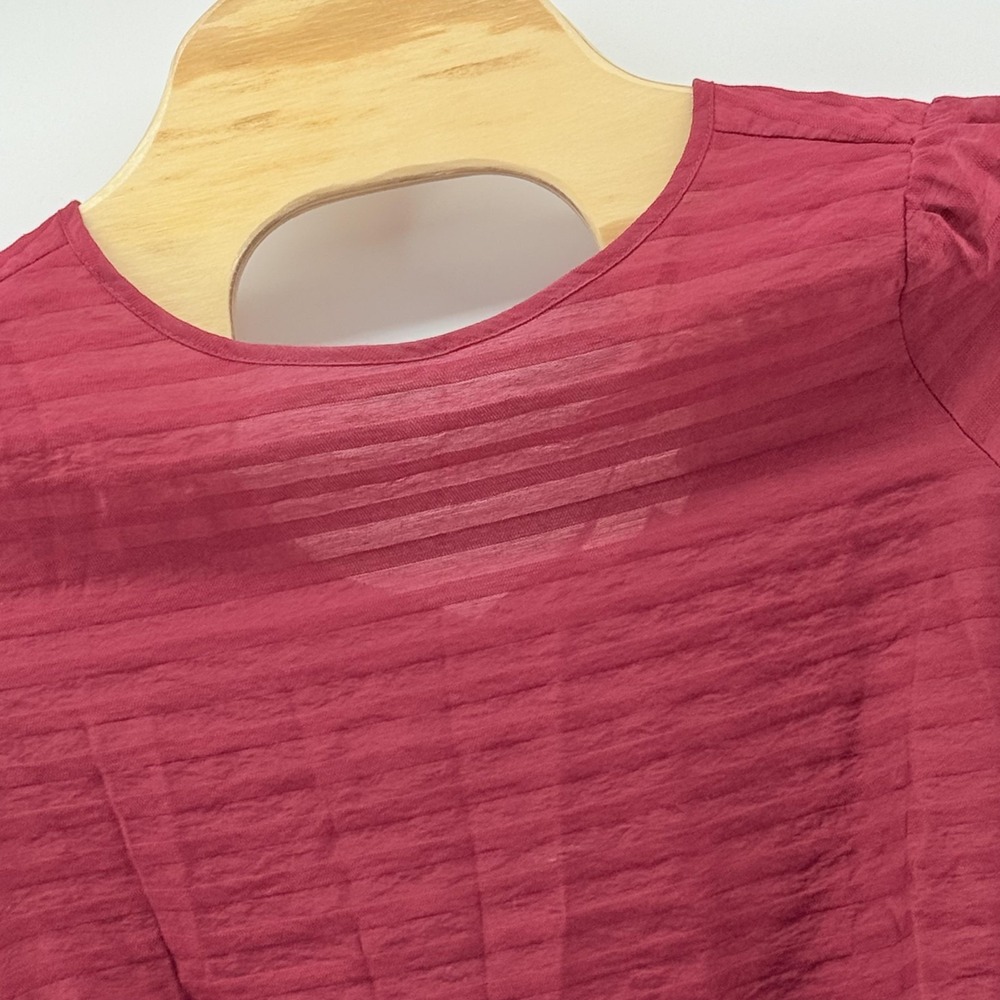 LOFT Blouse Womens XS Petite Sheer Textured Stripe Long Sleeve Elastic Hem Top